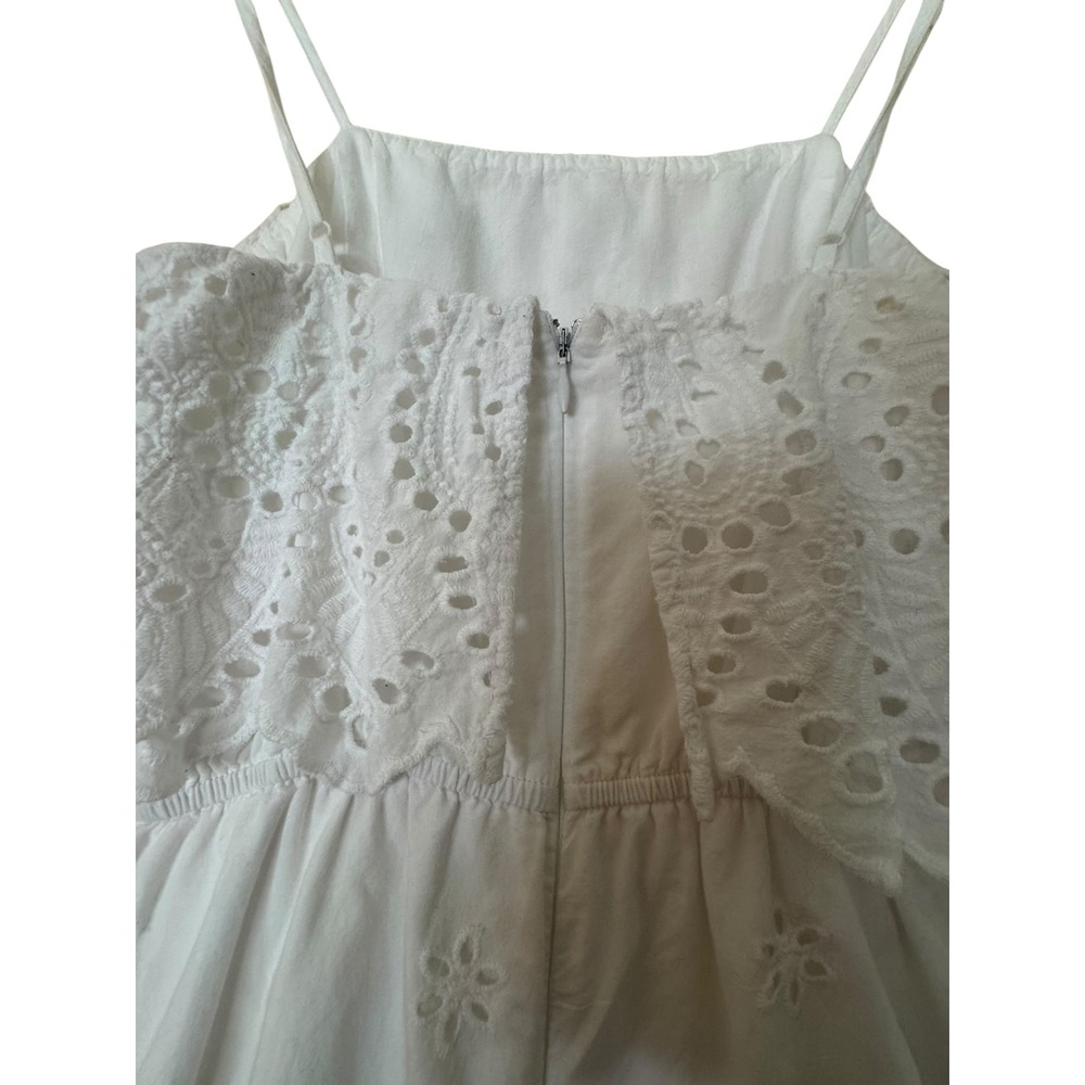 Harper 100% Cotton Strappy Floral Eyelet Design Ruffle Hem Jumpsuit Sz S Relaxed - Picture 10 of 10